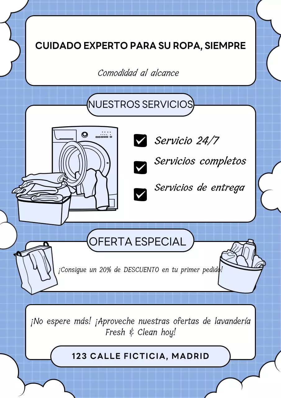 cartel de promoción de la lavandería moderna azul