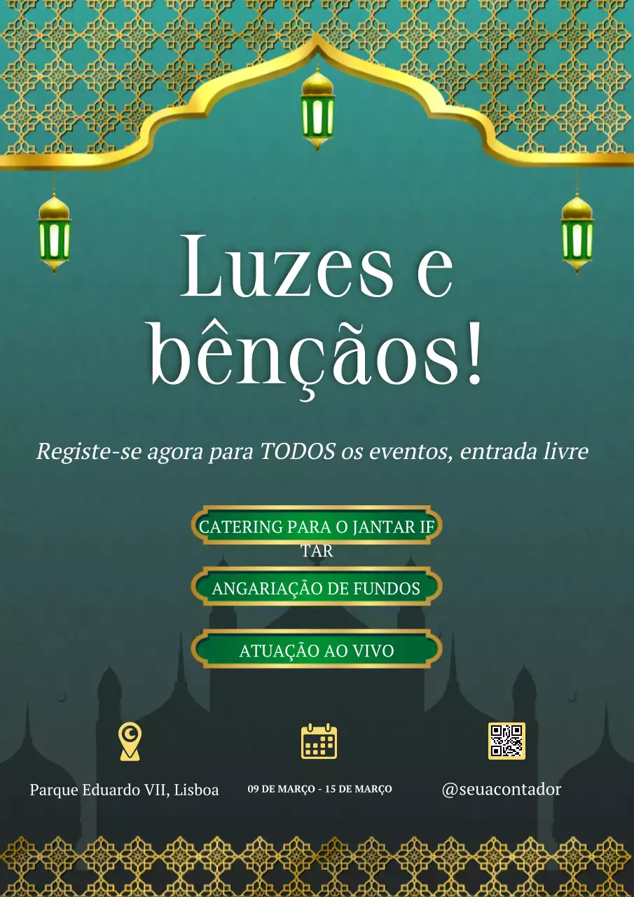 Cartaz Web de promoção de eventos tradicionais verdes do Ramadão
