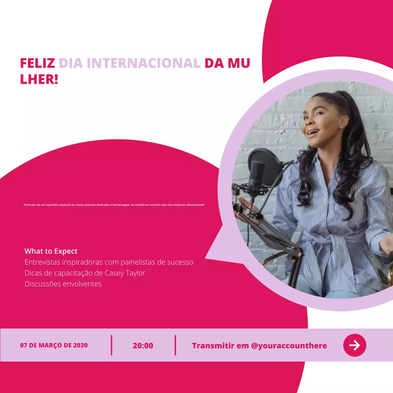 anúncio do podcast pink modern