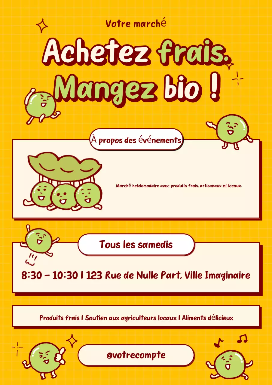 affiche ludique jaune pour la promotion d'un événement biologique