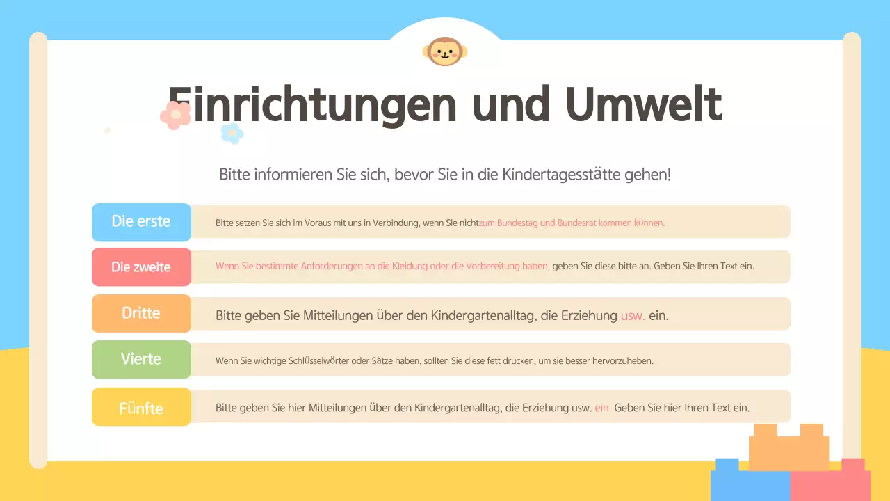 Niedliche Orientierungshilfe für Eltern in Hellblau und Gelb