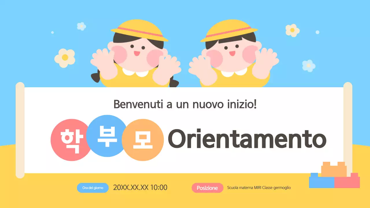 Guida all'orientamento dei genitori in azzurro e giallo