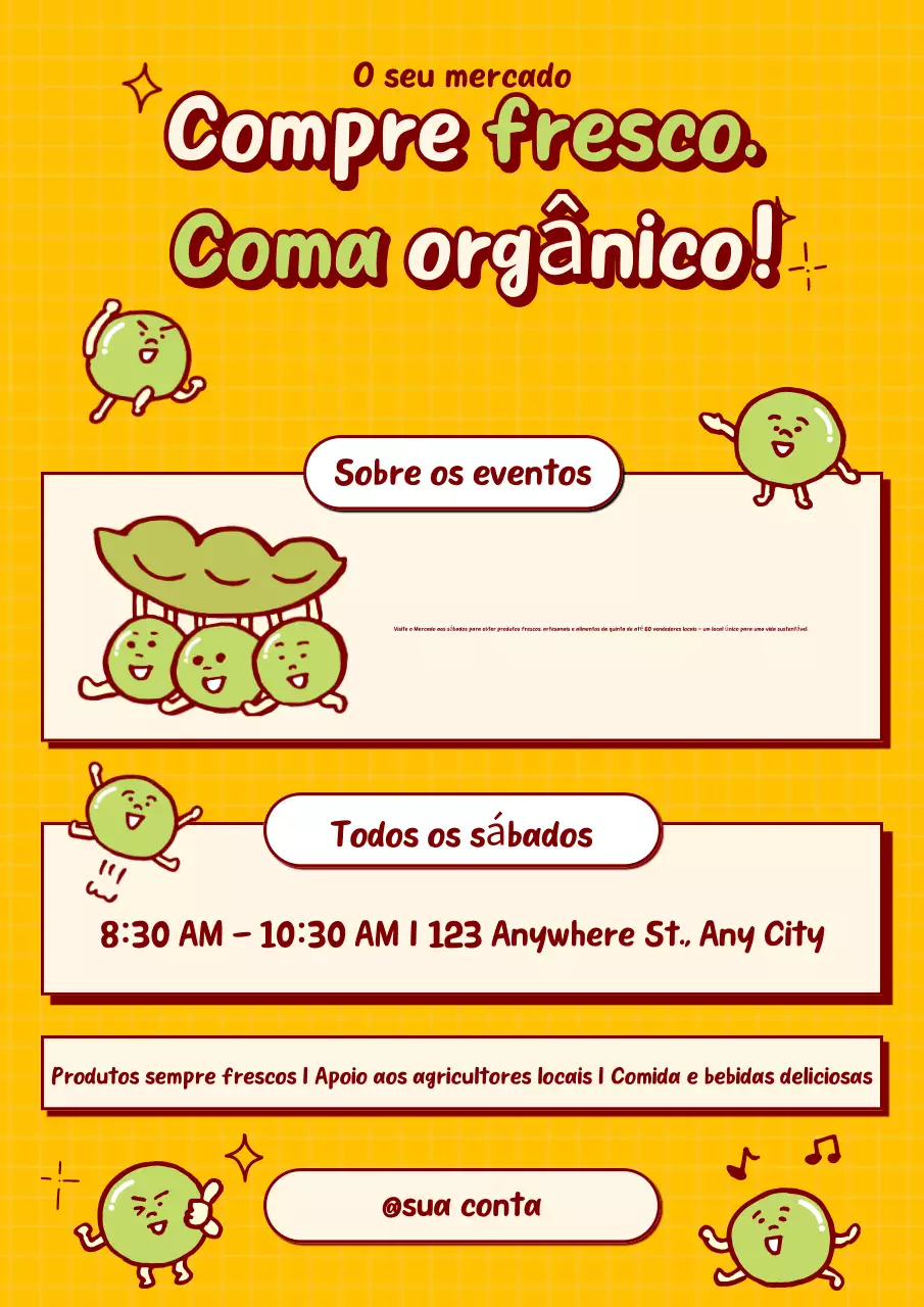 cartaz amarelo lúdico de promoção de eventos orgânicos