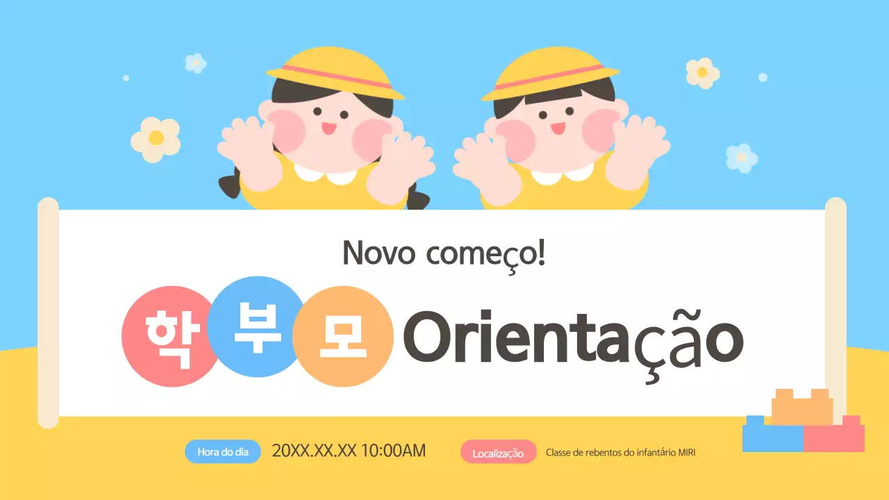 Guia de orientação para os pais em azul claro e amarelo