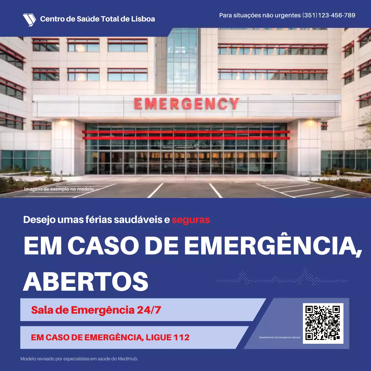 anúncio de emergência a negrito azul