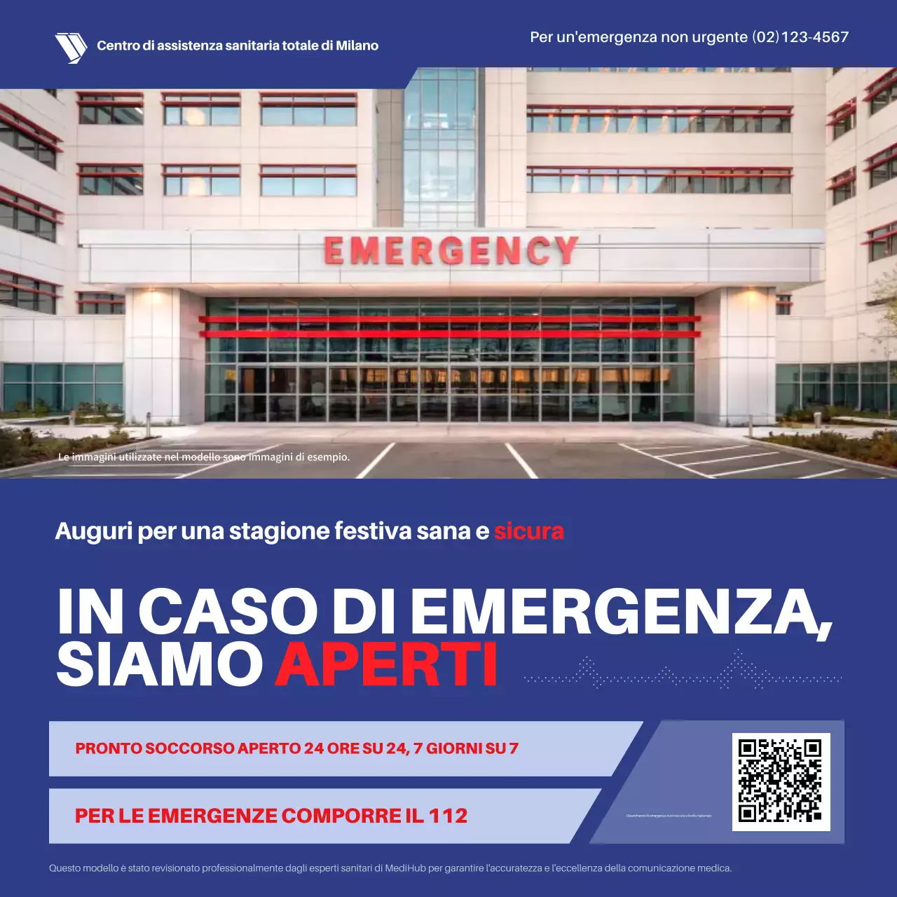 annuncio di emergenza in grassetto blu