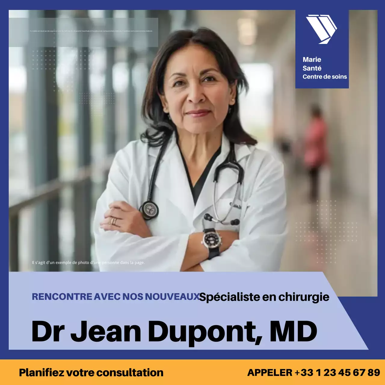 Présentation de l'équipe médicale professionnelle bleue