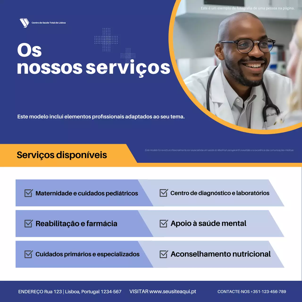 anúncio de serviço de saúde profissional azul