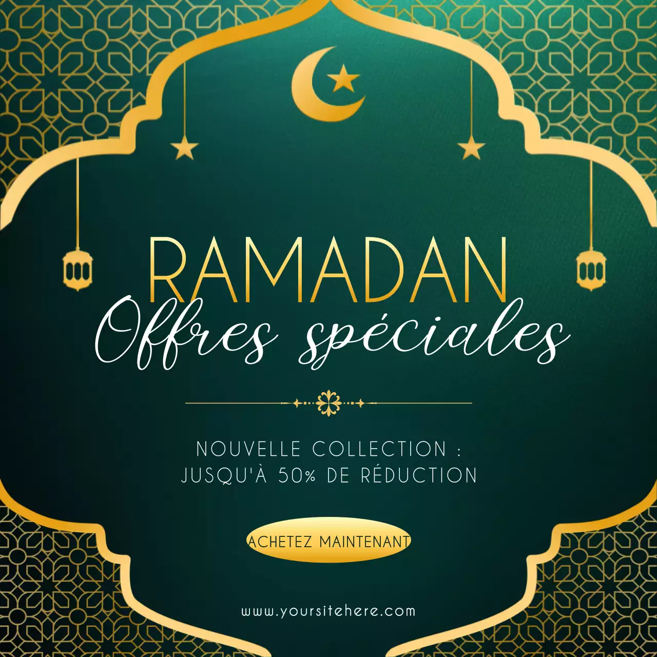 Ornement vert dégradé Ramadan vente promotion template social media