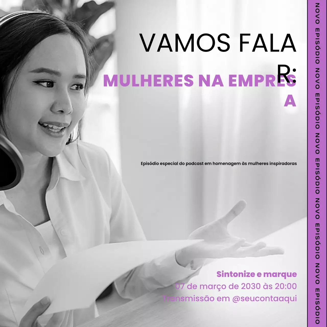 anúncio do podcast purple modern