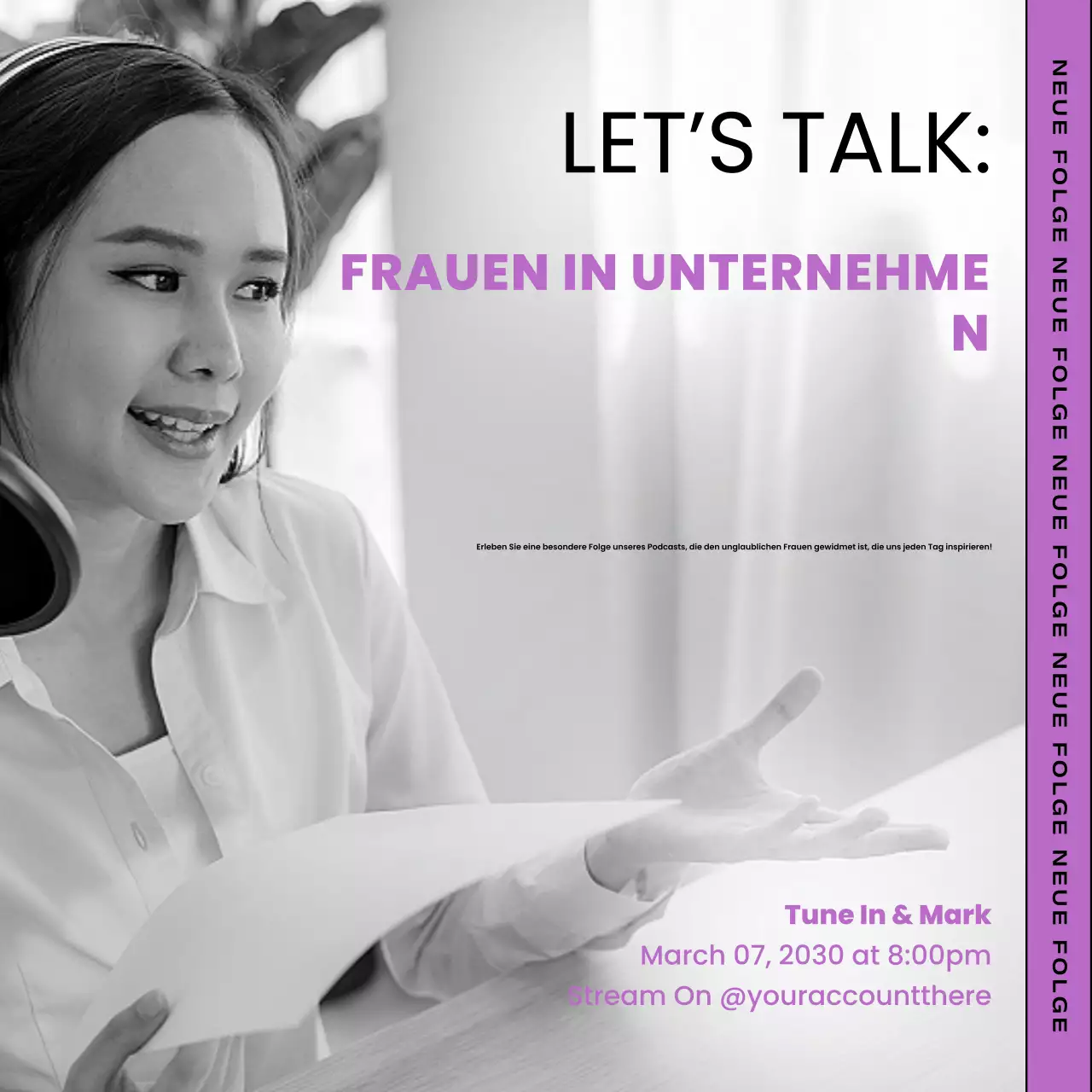 lila moderne Podcast-Ankündigung