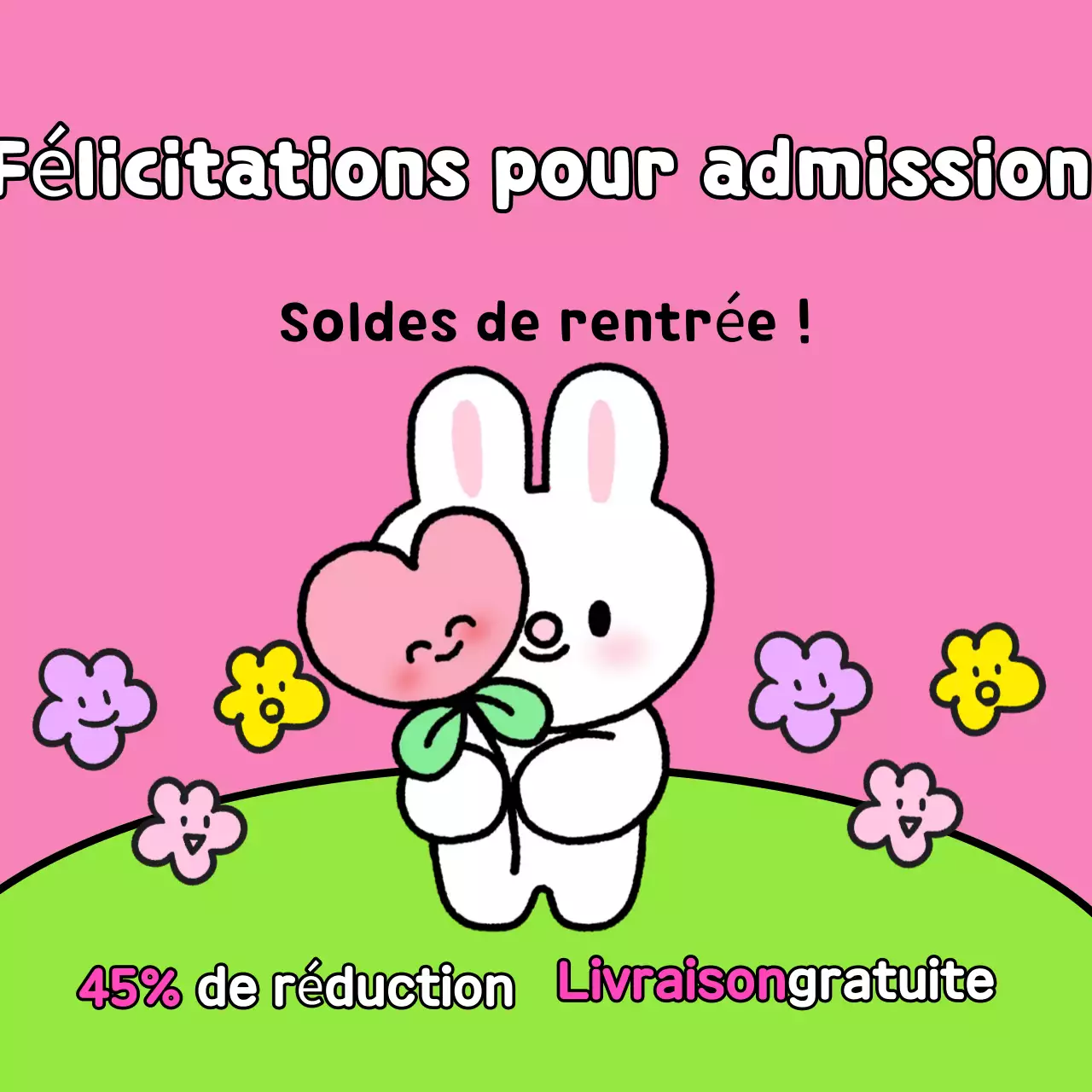 Une jolie publicité pour les soldes de rentrée en rose et chartreuse