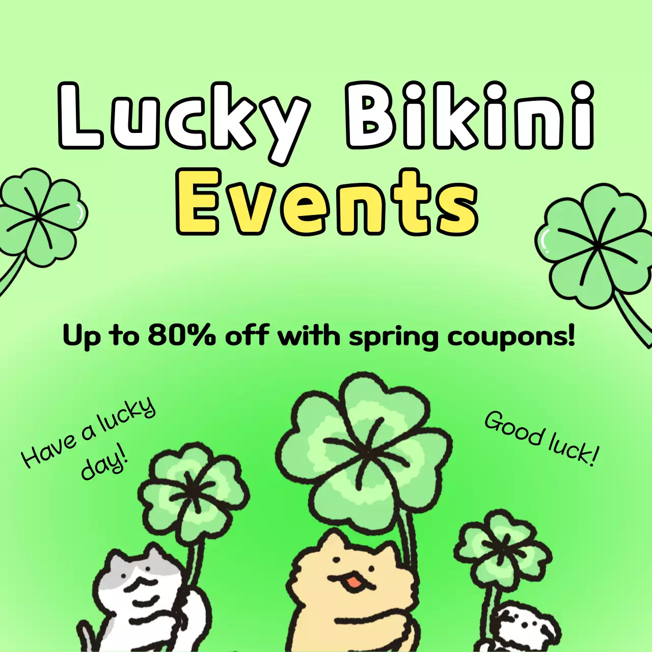 Quảng cáo sự kiện giảm giá mùa xuân dễ thương với tông màu xanh lá cây và vàng