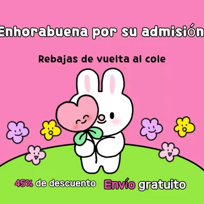 Un bonito anuncio de rebajas para la vuelta al cole en rosa y chartreuse