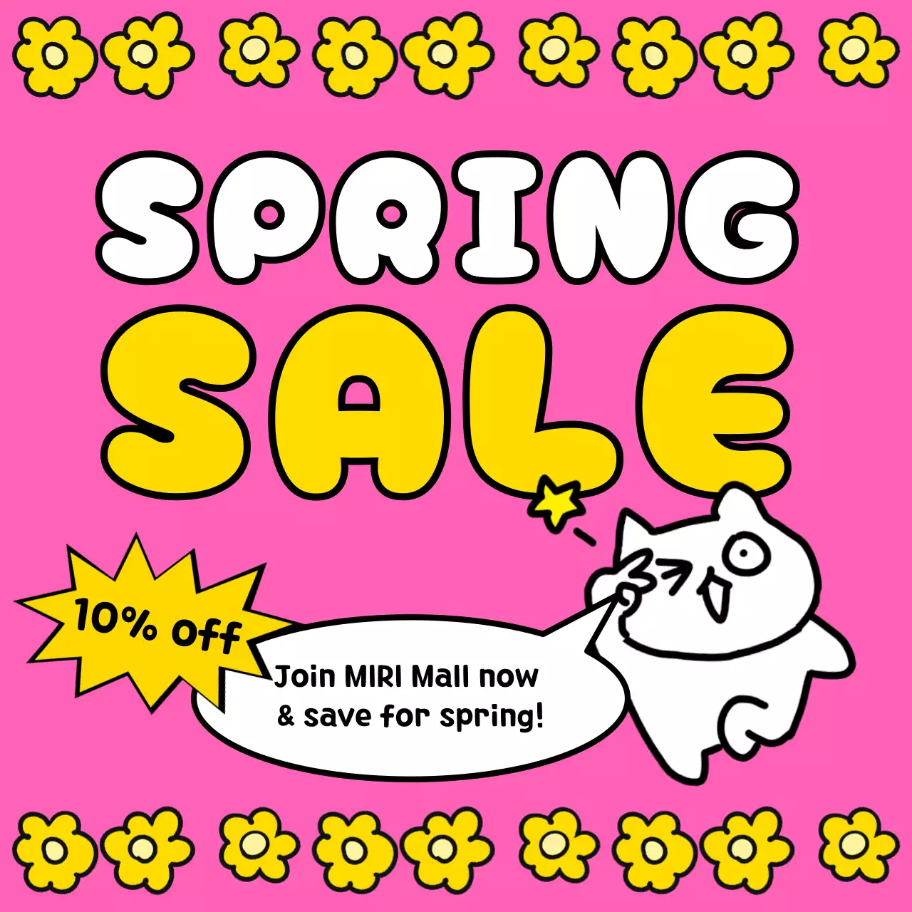 Quảng cáo sự kiện giảm giá mùa xuân dễ thương màu hồng và vàng
