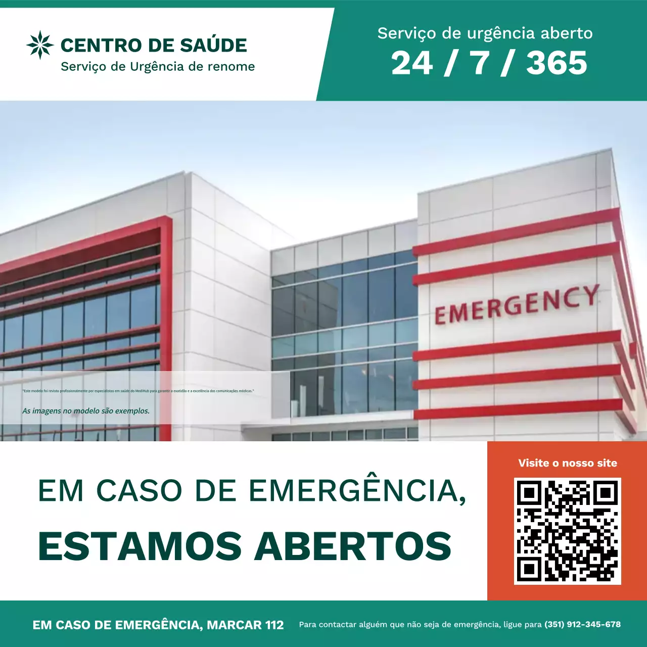 anúncio de abertura do serviço de urgência da época festiva "green modern