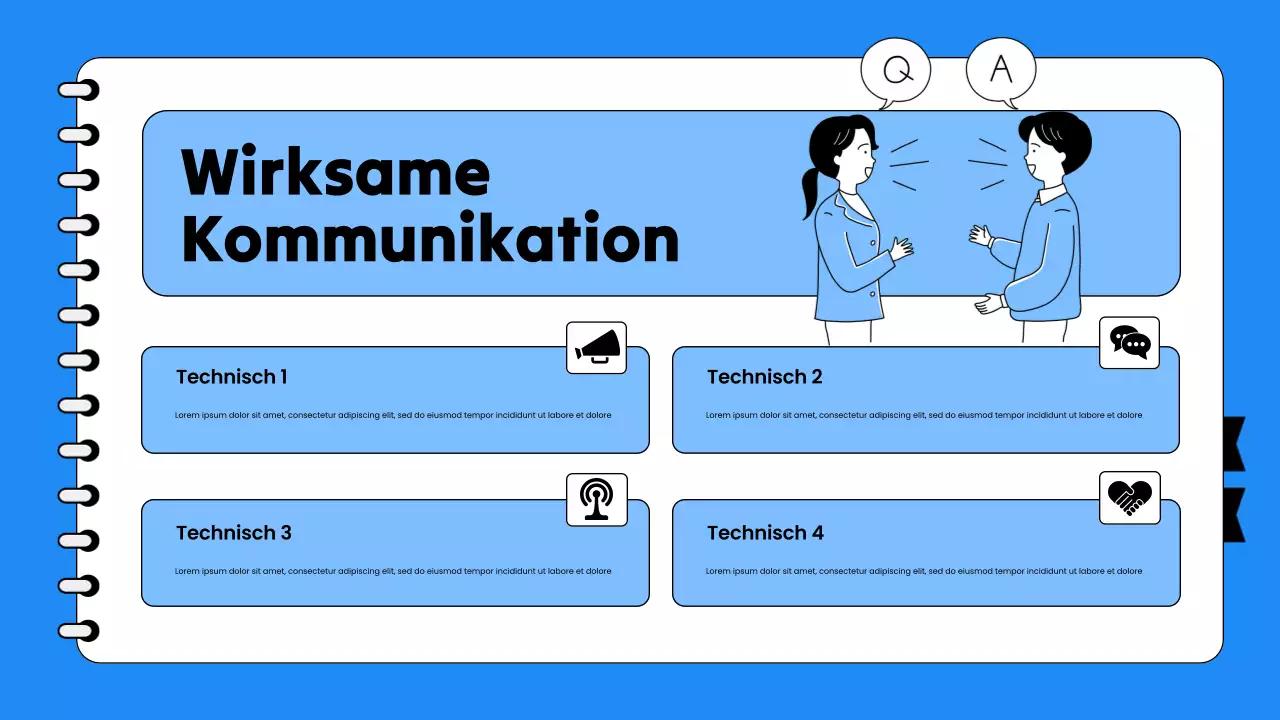 Blau-weiße Präsentation zur Mitarbeiterschulung im Verkauf