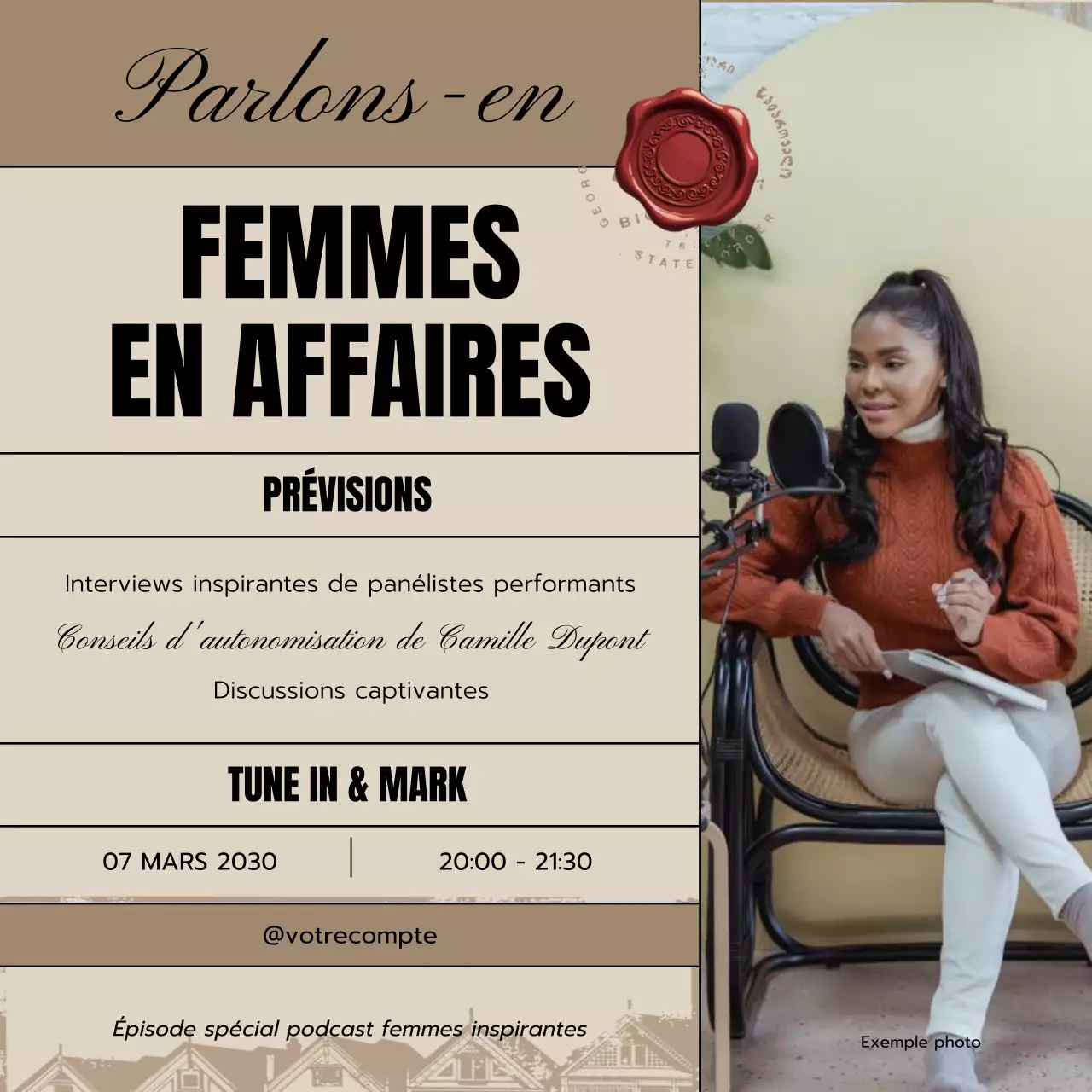 beige vintage talk podcast announcement post