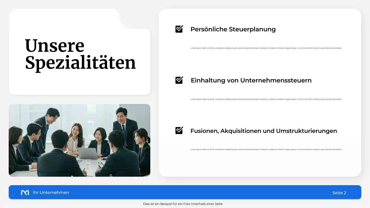 Präsentation der Steuerberatungsagentur White and Blue