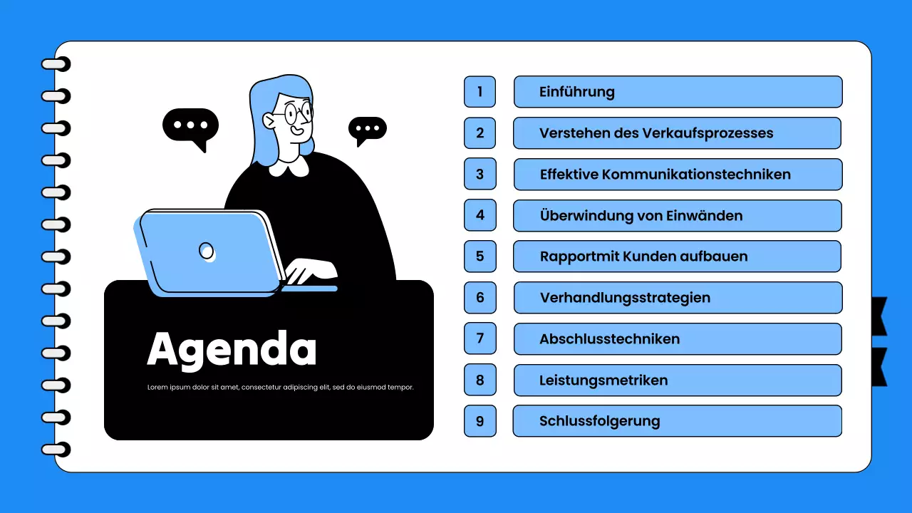Blau-weiße Präsentation zur Mitarbeiterschulung im Verkauf