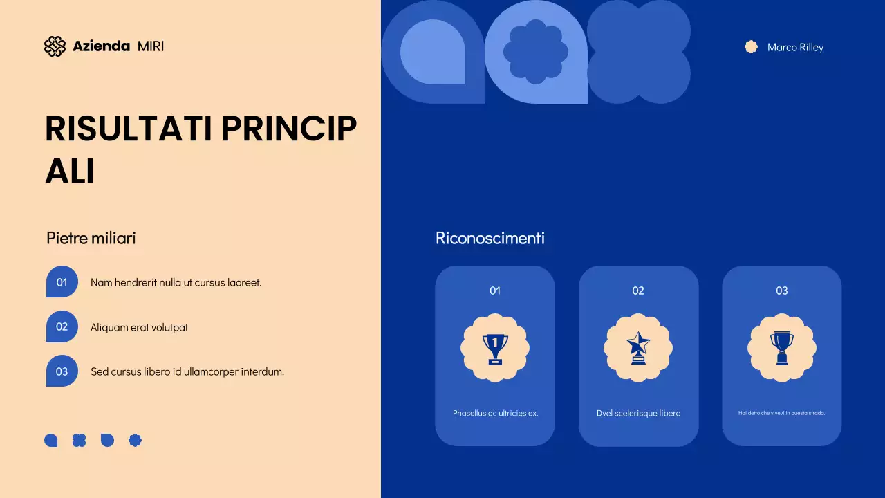 Diapositive per riunioni Townhall moderne e geometriche blu e crema