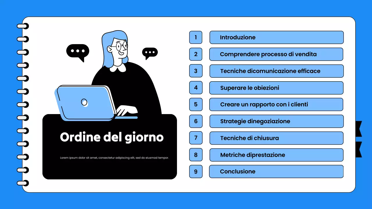 Presentazione della formazione alle vendite per i dipendenti in bianco e blu