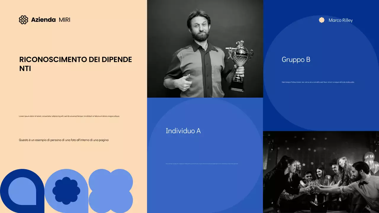 Diapositive per riunioni Townhall moderne e geometriche blu e crema