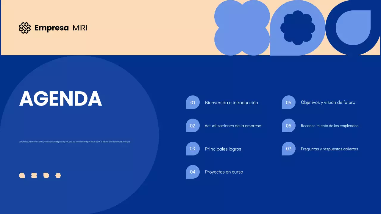 Guías de reuniones modernas geométricas azul y crema