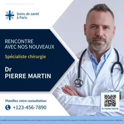 publicité pour un professionnel bleu présentant de nouveaux médecins
