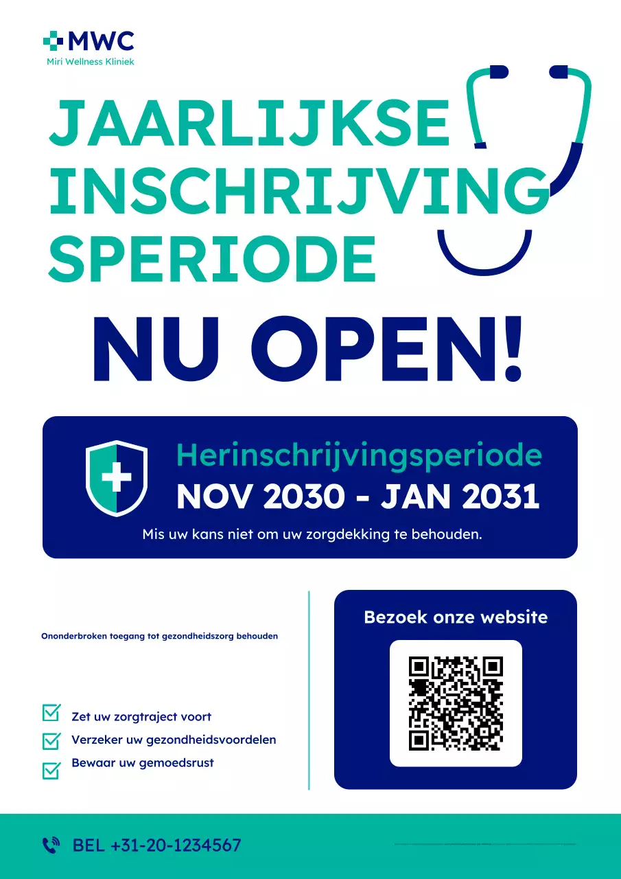 blue minimalist medische inschrijvingsaankondiging