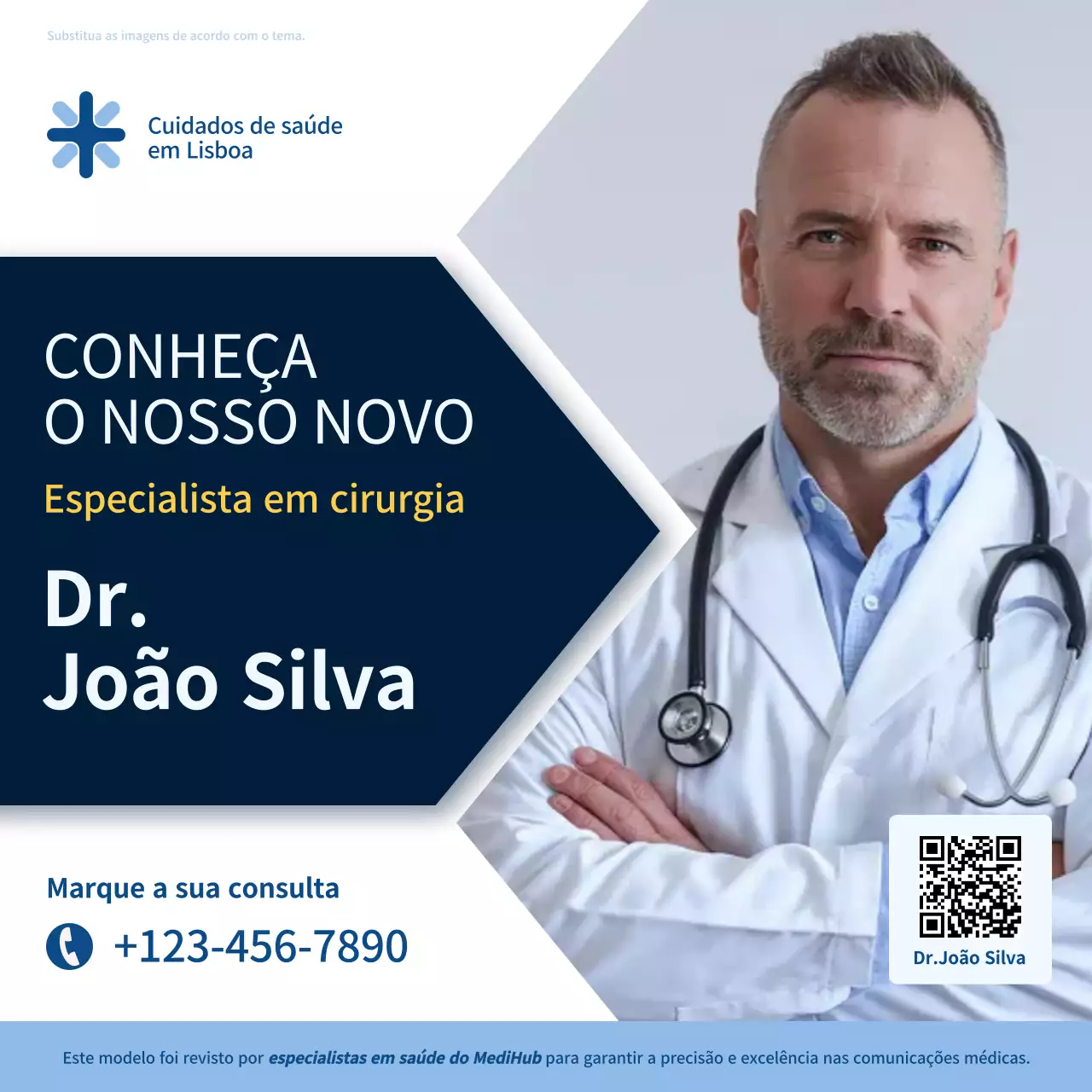 anúncio de apresentação de novos médicos para profissionais azuis