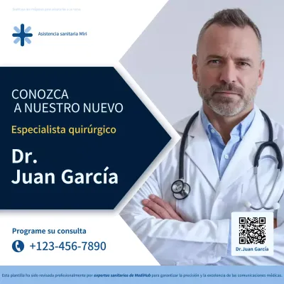 blue professional anuncio de presentación de nuevos médicos