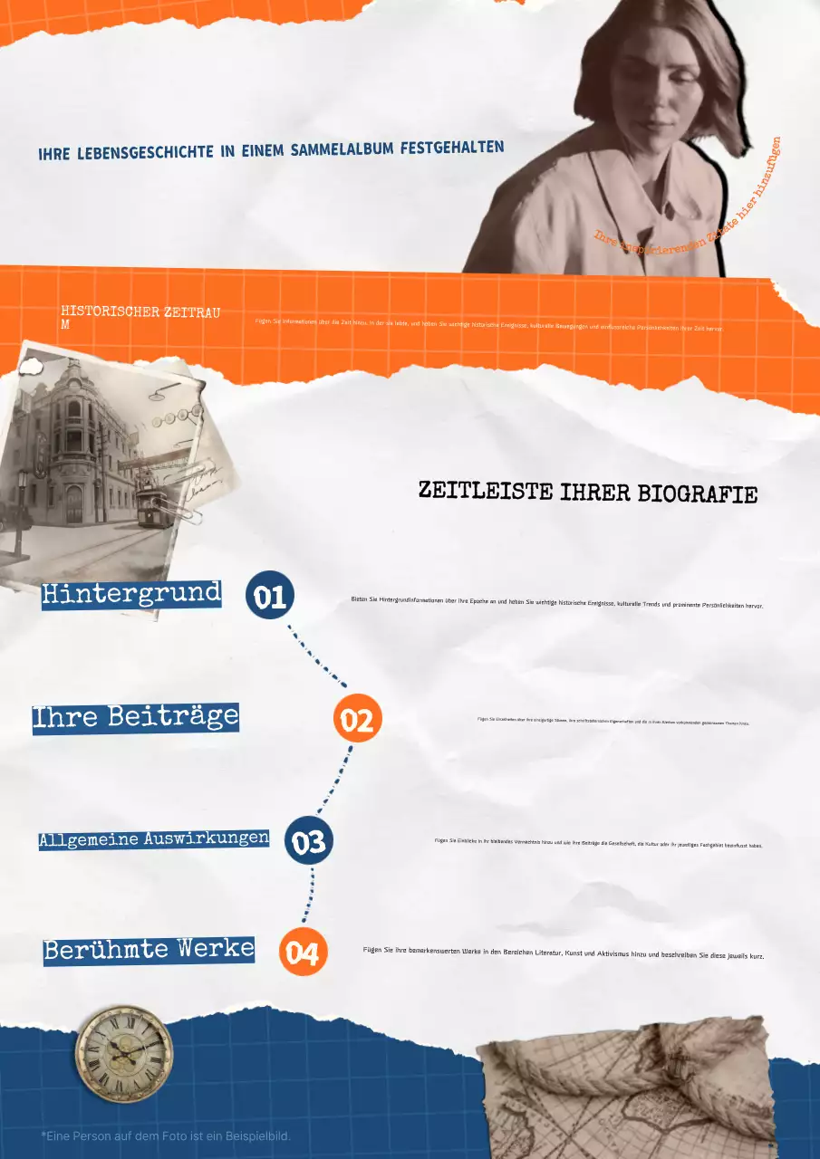 orangefarbener Retro-Biografieführer