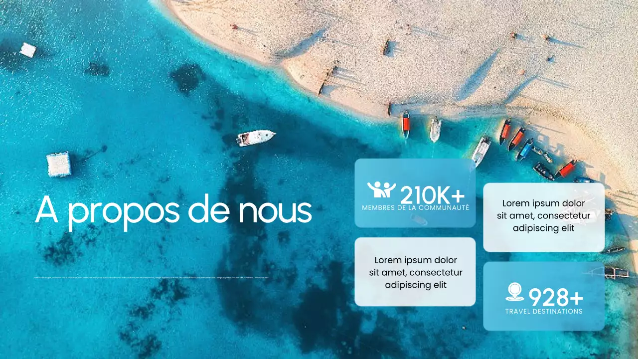 Présentation de la promotion de l'agence de voyage bleue et blanche