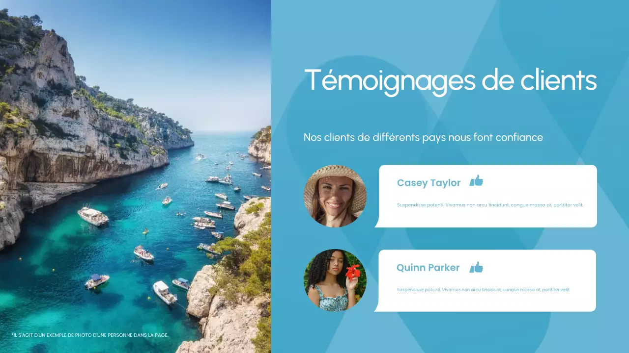 Présentation de la promotion de l'agence de voyage bleue et blanche