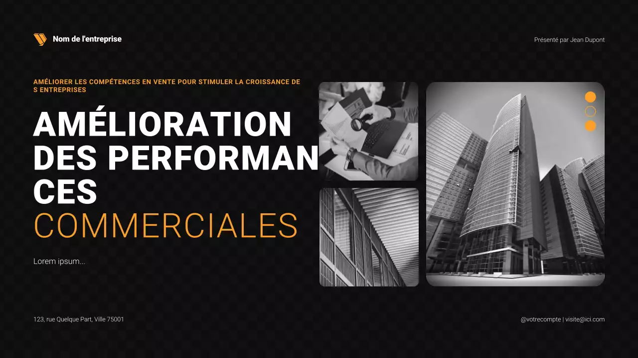 Présentation des ventes en noir et orange