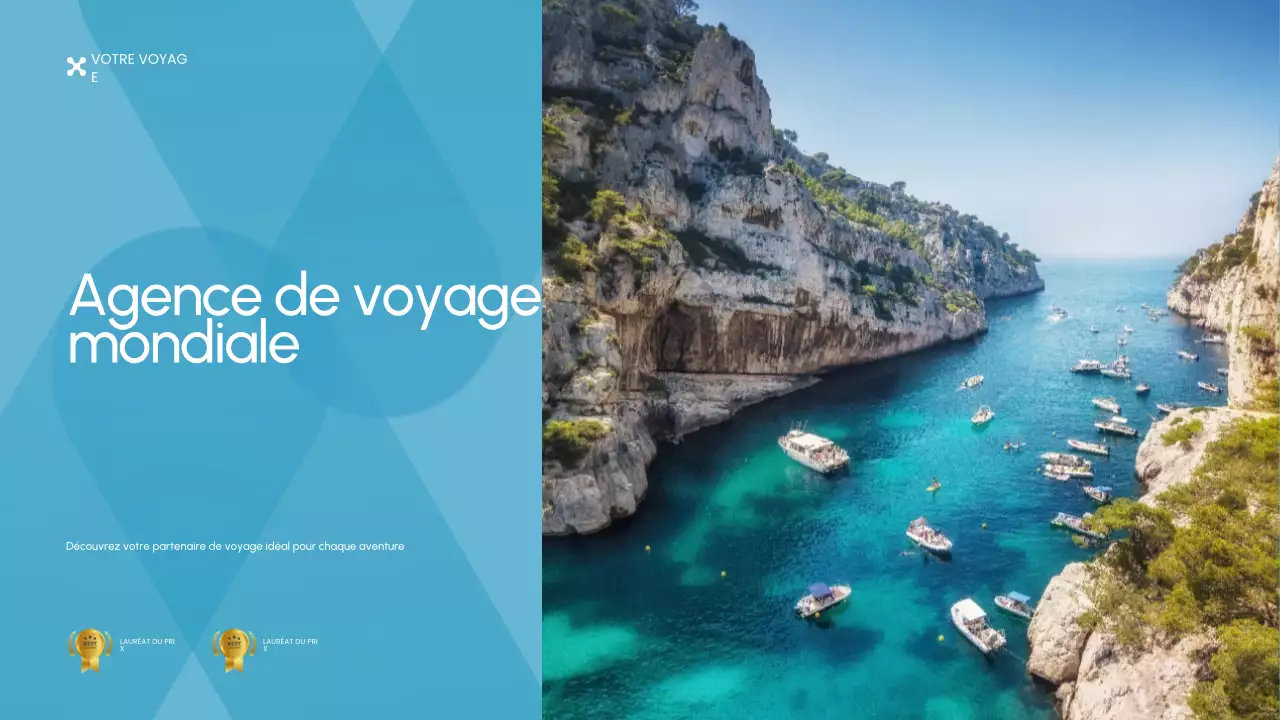 Présentation de la promotion de l'agence de voyage bleue et blanche