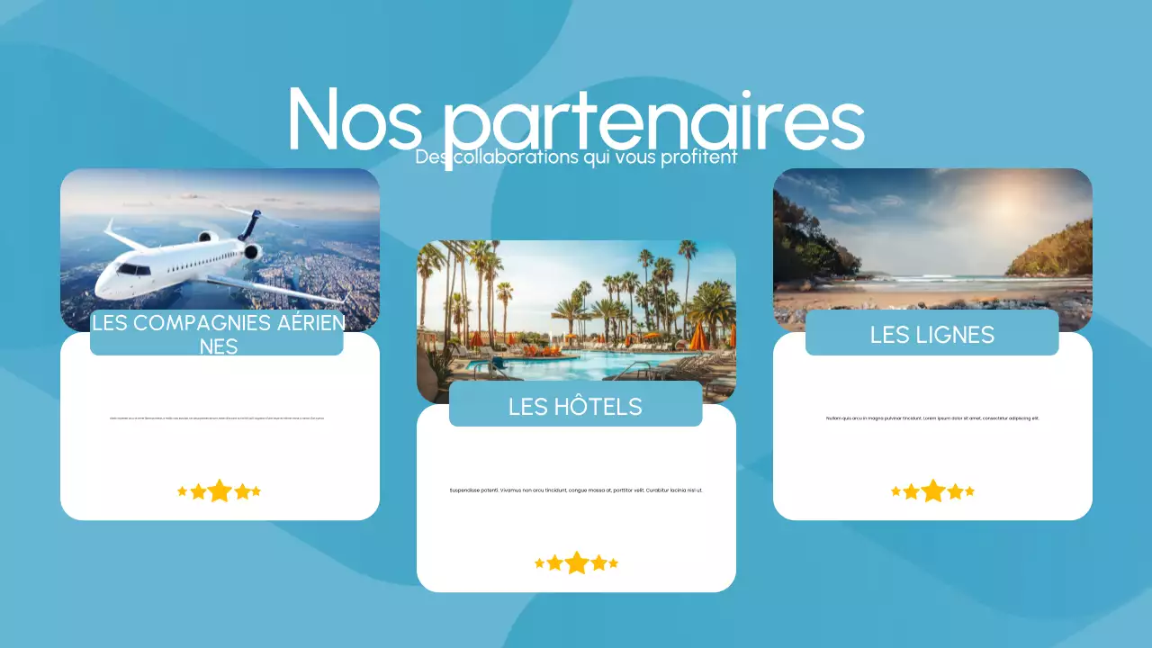 Présentation de la promotion de l'agence de voyage bleue et blanche