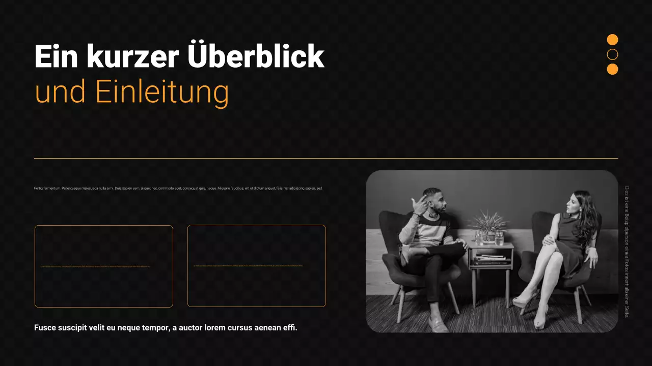 Verkaufspräsentation in Schwarz und Orange