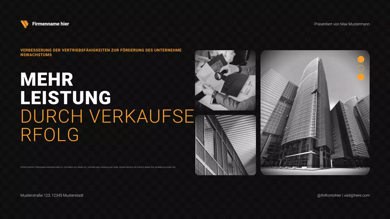 Verkaufspräsentation in Schwarz und Orange