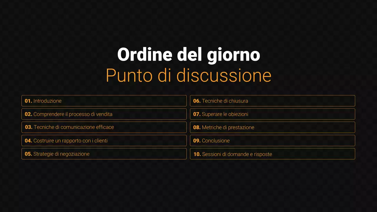 Presentazione delle vendite in nero e arancione