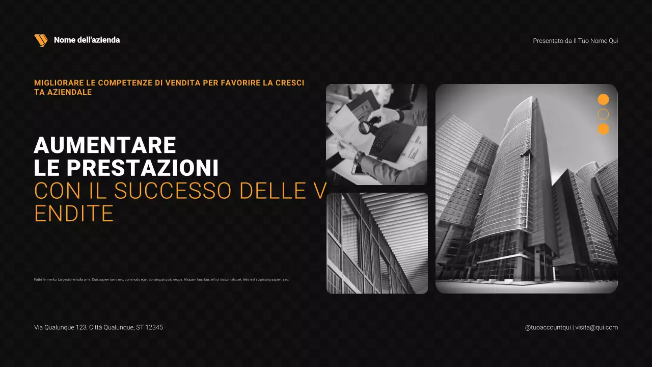 Presentazione delle vendite in nero e arancione