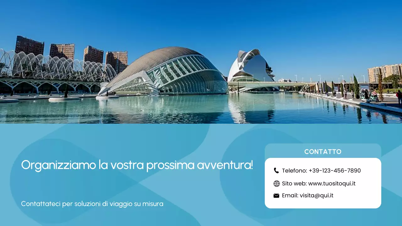 Presentazione della promozione dell'agenzia di viaggi blu e bianca