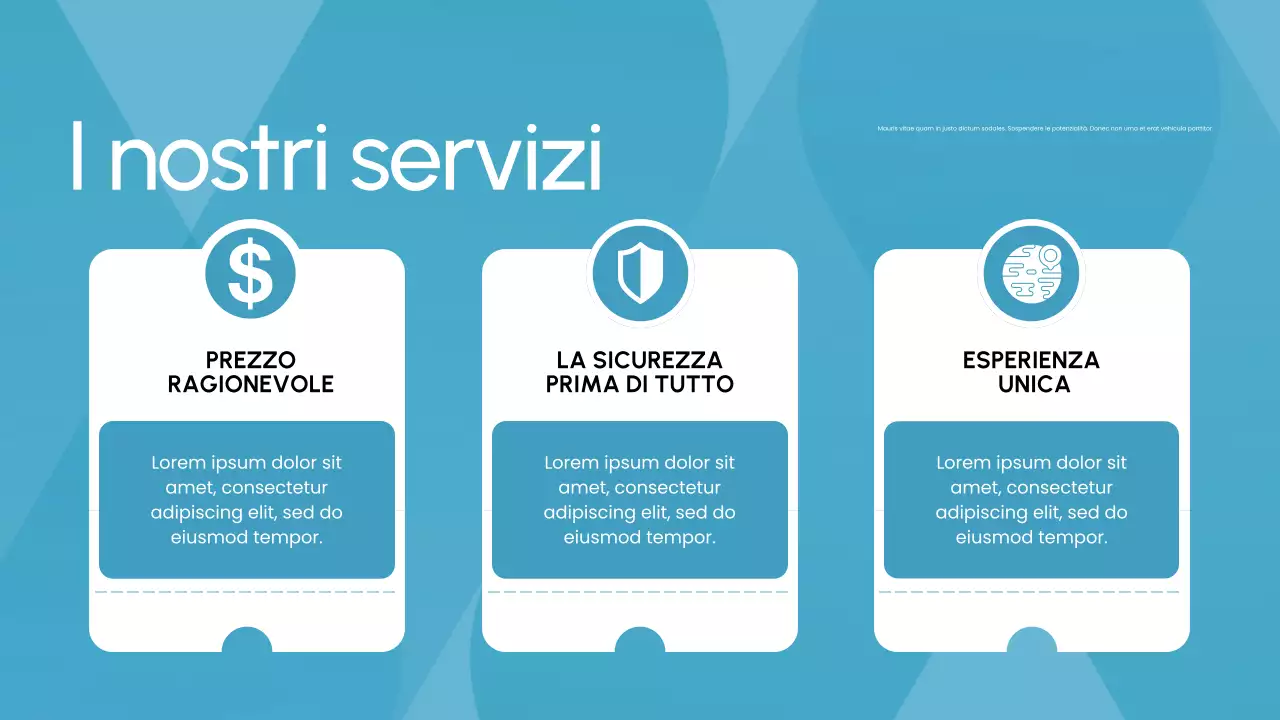 Presentazione della promozione dell'agenzia di viaggi blu e bianca