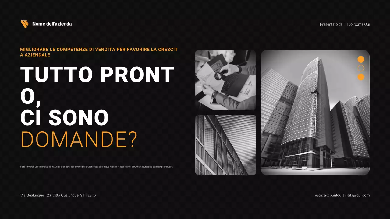 Presentazione delle vendite in nero e arancione