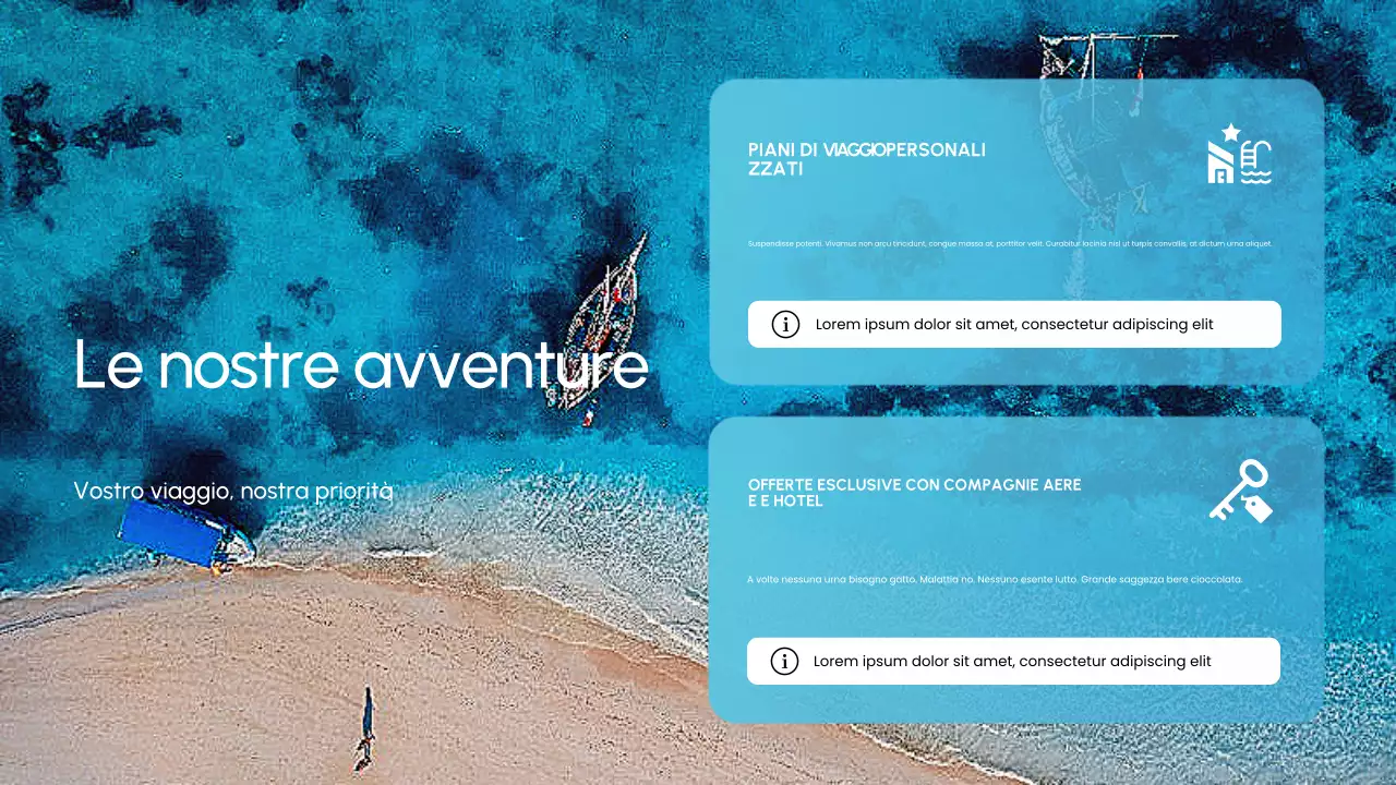 Presentazione della promozione dell'agenzia di viaggi blu e bianca