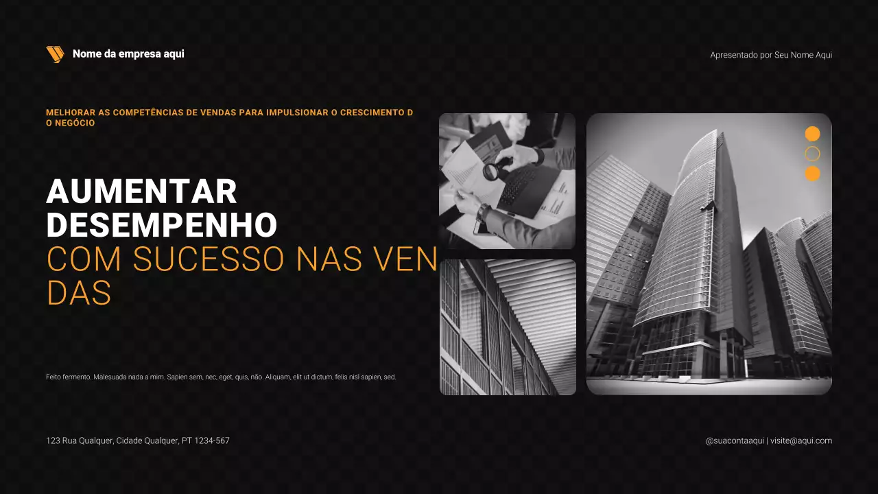Apresentação de vendas preto e laranja