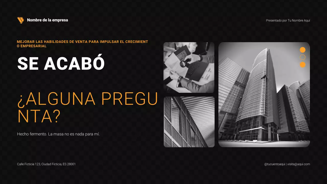 Presentación de ventas en negro y naranja