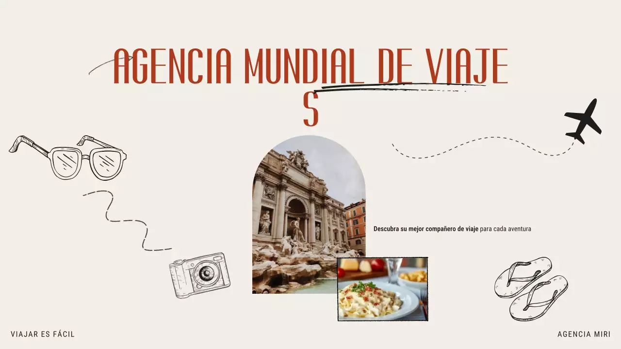 Beige Naranja Moderno Ilustrativo Promoción Agencia de Viajes