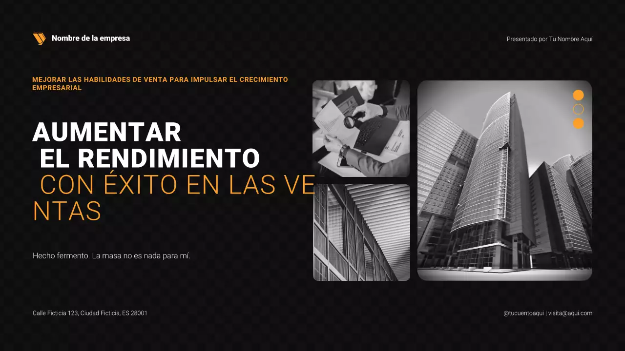 Presentación de ventas en negro y naranja